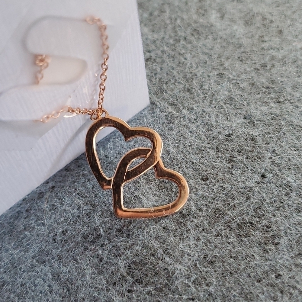Rose Gold Sterling Silver Double Heart Pendant Necklace 20 Inch